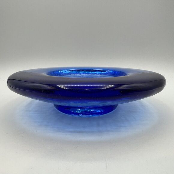 Fire and Light Cobalt Blue Footed Candle Holder Wine Coaster Recycled Glass 6.5" - Picture 2 of 5